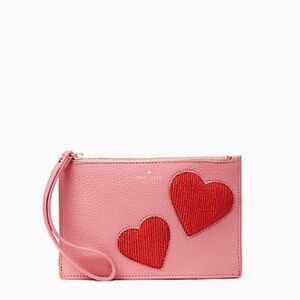 KATE SPADE On Purpose Hearts Mini Leather Wristlet - Pink Sunset - UVRU0180